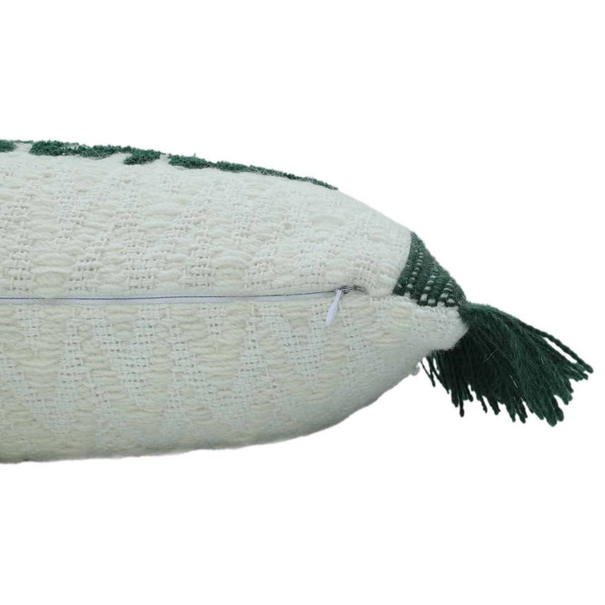 Housse de Coussin Noël Joyeux Noël Franges Vert Crème Laine Coton 35×50 cm
