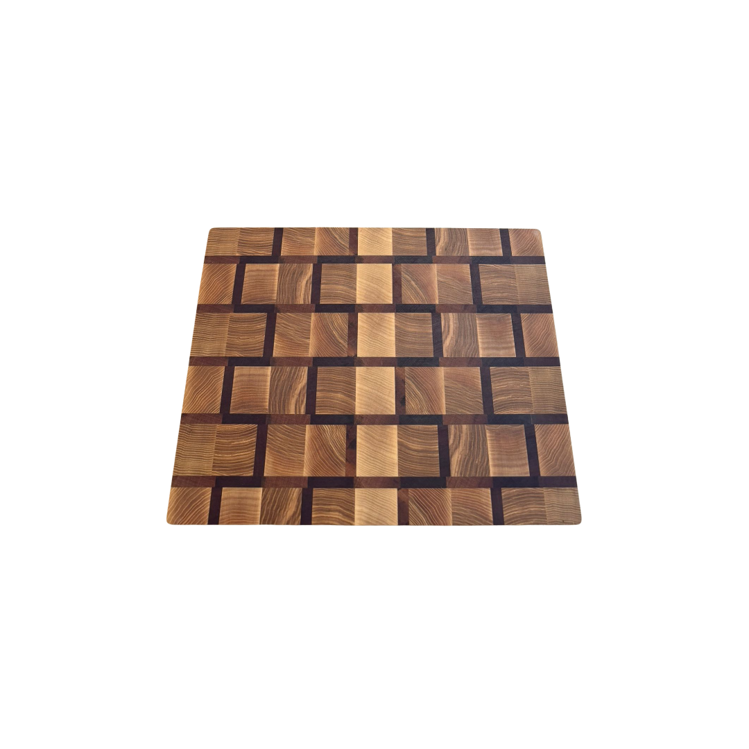 Planche à Découper Bois de Bout Frêne & Sapelli Motifs Géométriques