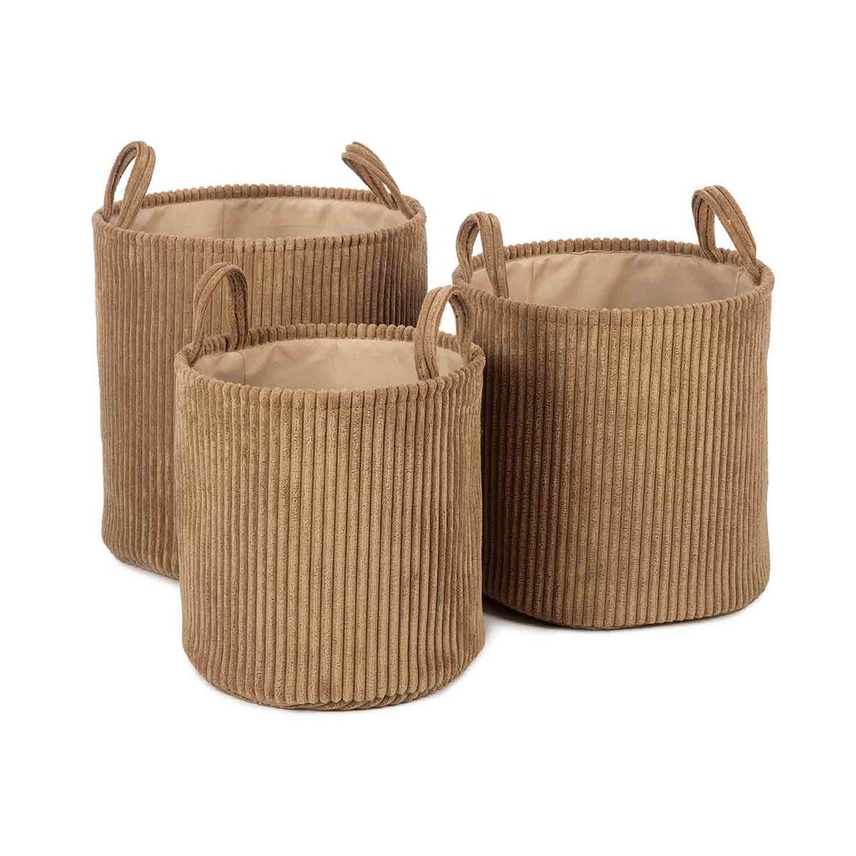 Lot de 3 Paniers de Rangement en Tissu Côtelé Sable – Ebby