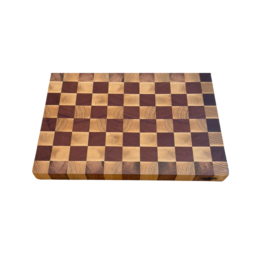 Planche à Découper Bois de Bout Frêne & Sapelli Motifs Géométriques