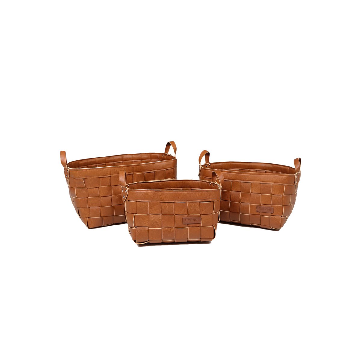 Lot de 3 Paniers de Rangement en Cuir Marron Kess