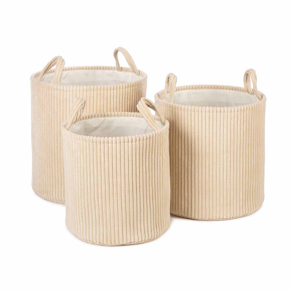 Lot de 3 Paniers de Rangement en Tissu Côtelé Blanc – Ebby