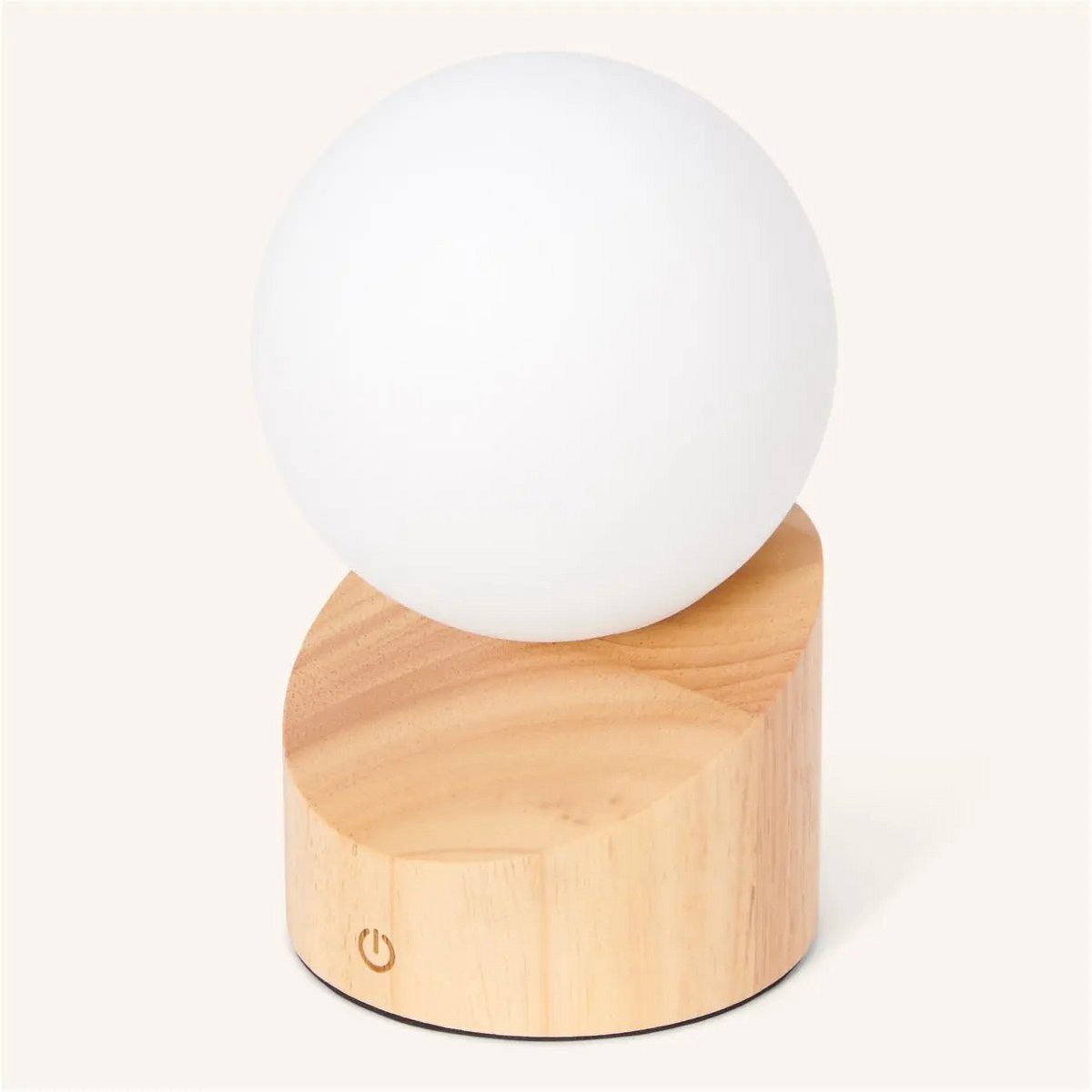 Lampe Nomade Sans Fil Tactile Verre Dépoli et Bois Clair (19cm)