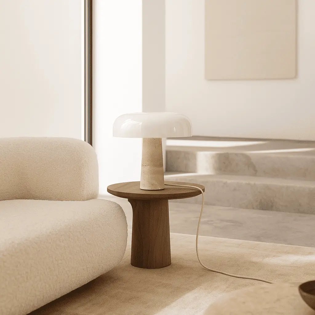 Lampe à Poser Emily – Travertin & Verre