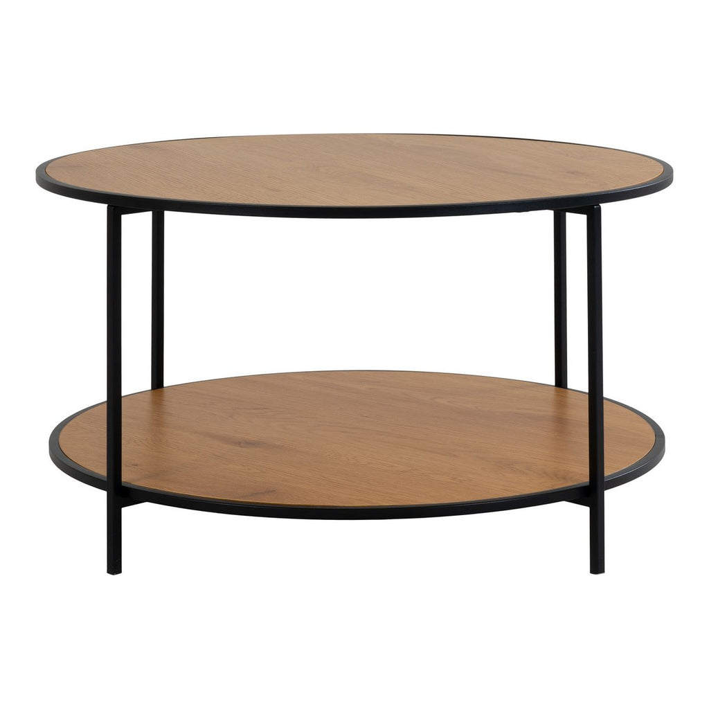 Table Basse VITA Aspect Chêne Acier Noir 2 Niveaux Ø80×45 cm
