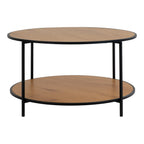 Table Basse VITA Aspect Chêne Acier Noir 2 Niveaux Ø80×45 cm
