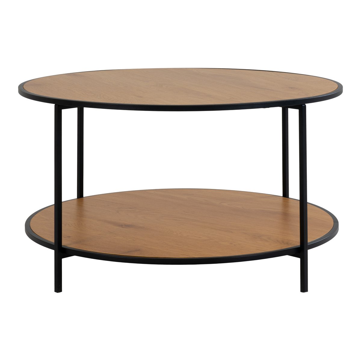 Table Basse VITA Aspect Chêne Acier Noir 2 Niveaux Ø80×45 cm