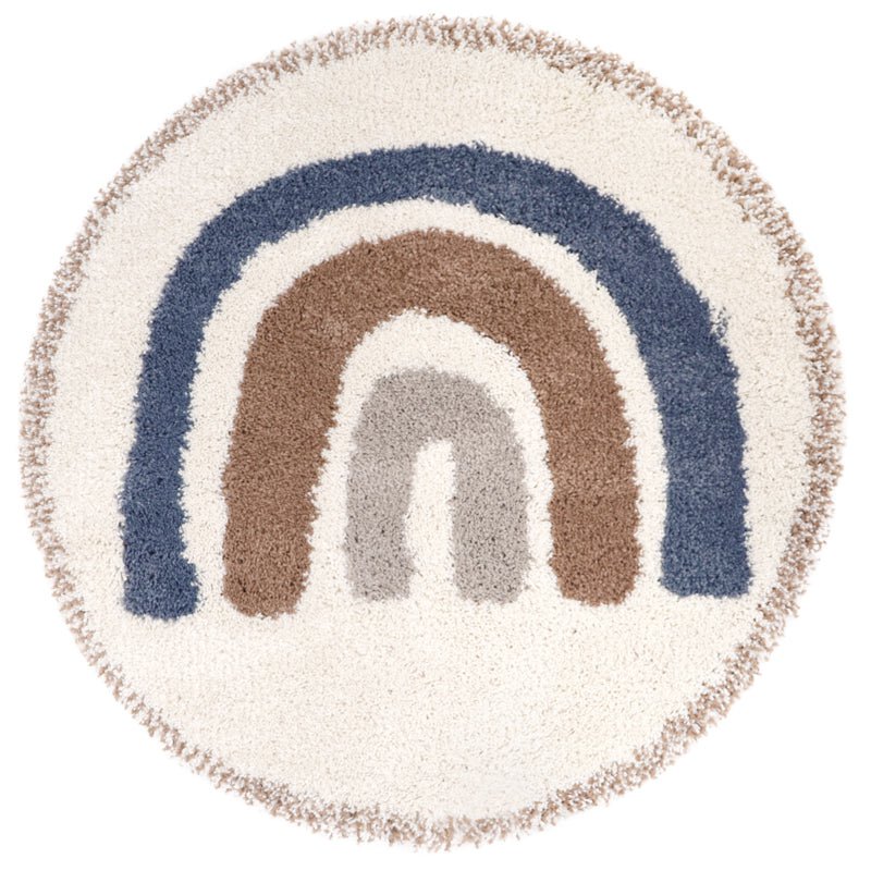 Tapis Rond Motif Arc-en-Ciel Bleu Ø120 cm – Bohemian Rainbow