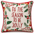 Housse de Coussin Noël Tis The Season Brodée Couronne Houx Baies Passepoil Rouge 45×45 cm