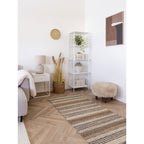 Pouf INVERNESS Fausse Fourrure Beige Pieds Bois Ø50×33 cm