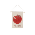 Tenture Murale Pomme avec Pompons Beige & Rouge