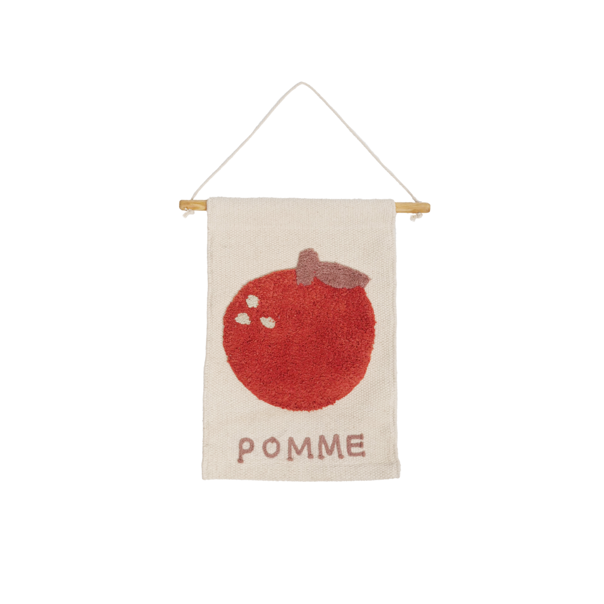 Tenture Murale Pomme avec Pompons Beige & Rouge