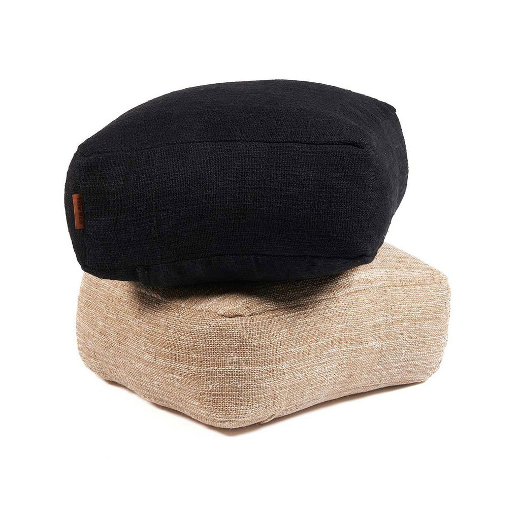 Grand Pouf Carré en Coton Tissé Beige (60x60cm)