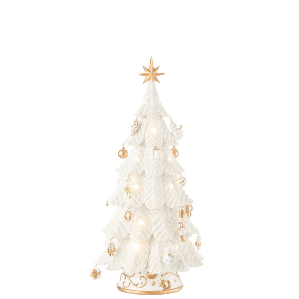 Sapin de Noël LED Ornements Polyrésine Blanc Or 24,5×51,5 cm