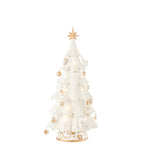 Sapin de Noël LED Ornements Polyrésine Blanc Or 24,5×51,5 cm