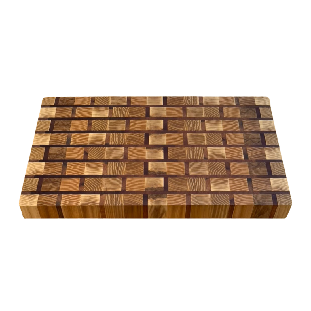 Planche à Découper Bois de Bout Frêne & Sapelli Motifs Géométriques