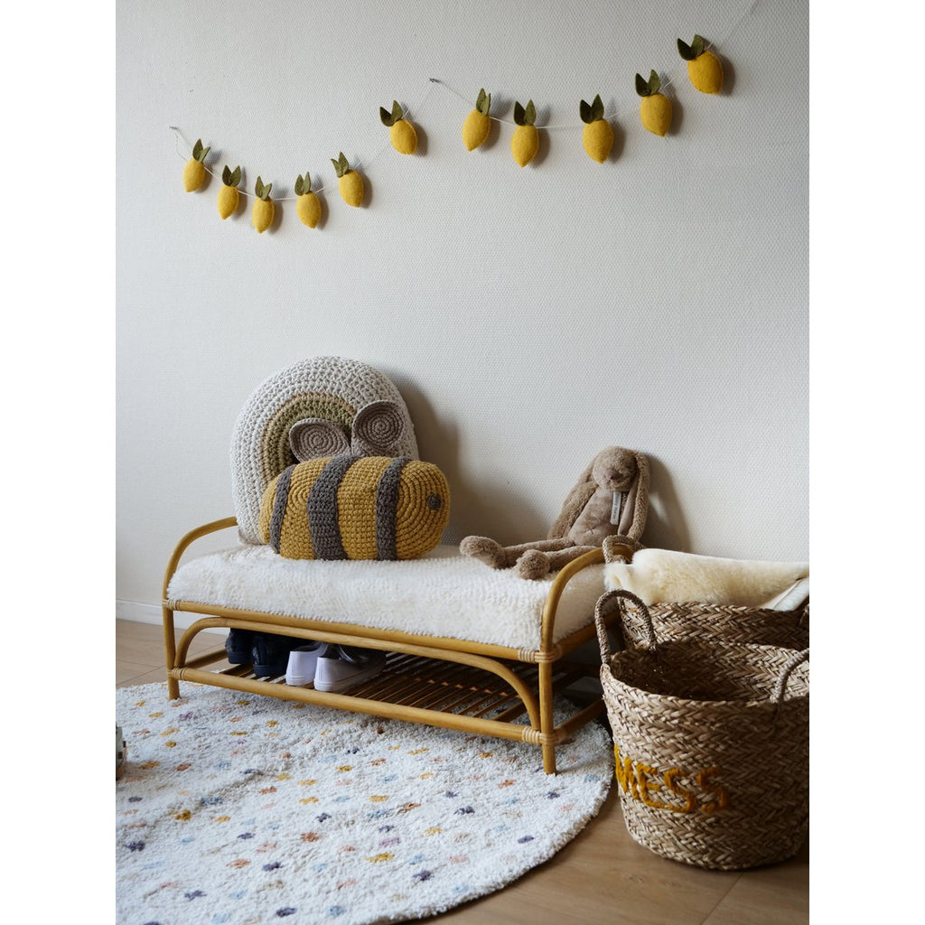 Banc en Rotin avec Coussin Blanc et Rangement Banu 84 cm