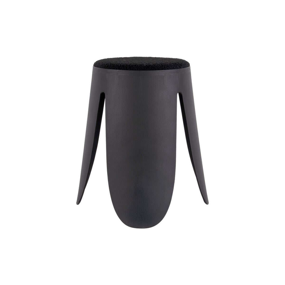 Tabouret design en forme de pétales, couleur noire élégante avec une assise douce en tissu peluche.