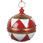 Décoration Noël Grande Boule Métal Rouge Blanc Géométrique Ø31×36 cm