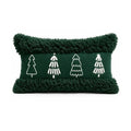 Housse de Coussin Noël Sapins Brodés Bord Moelleux Vert Blanc 35×50 cm