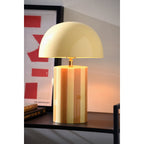 Lampe à Poser CHLOÉ Champignon Fer Rayé Jaune Miel Pied Chromé Ø25×34 cm