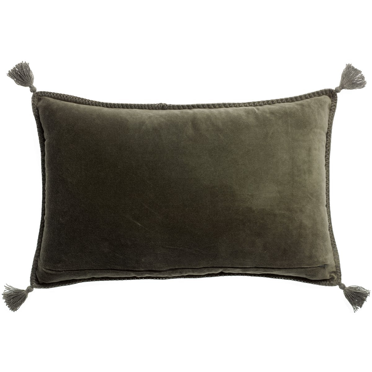 Dos coussin rectangulaire velours vert thym doux finition artisanale