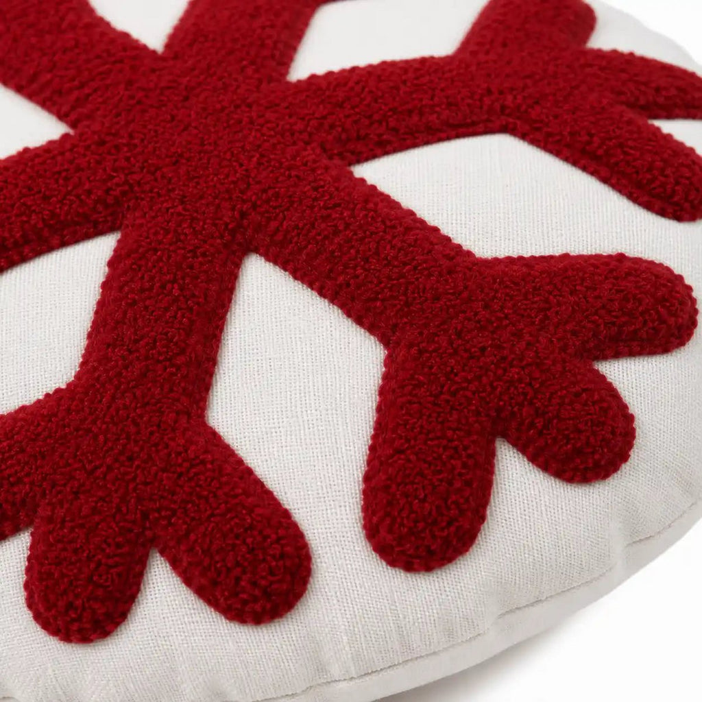 Coussin de Noël Rond Flocon de Neige Rouge Blanc Snoworb