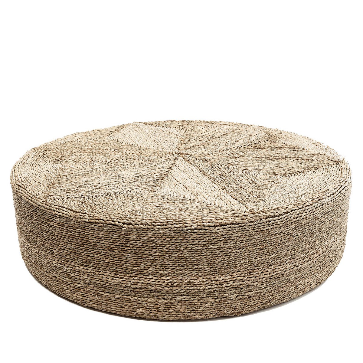 Pouf géant (100cm) tressé en jonc de mer naturel avec motif étoile.