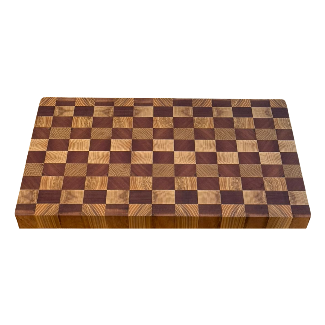 Planche à Découper Bois de Bout Frêne & Sapelli Motifs Géométriques