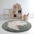 Tapis Rond à Poils Longs Motif Oiseau Bleu Aqua Ø120 cm – Bohemian Bird