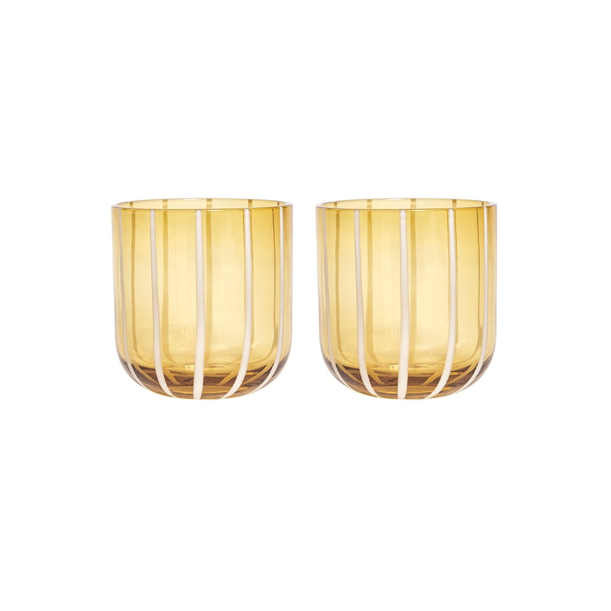 Lot de 2 verres à eau artisanaux Mizu, design ambré lumineux avec rayures verticales.