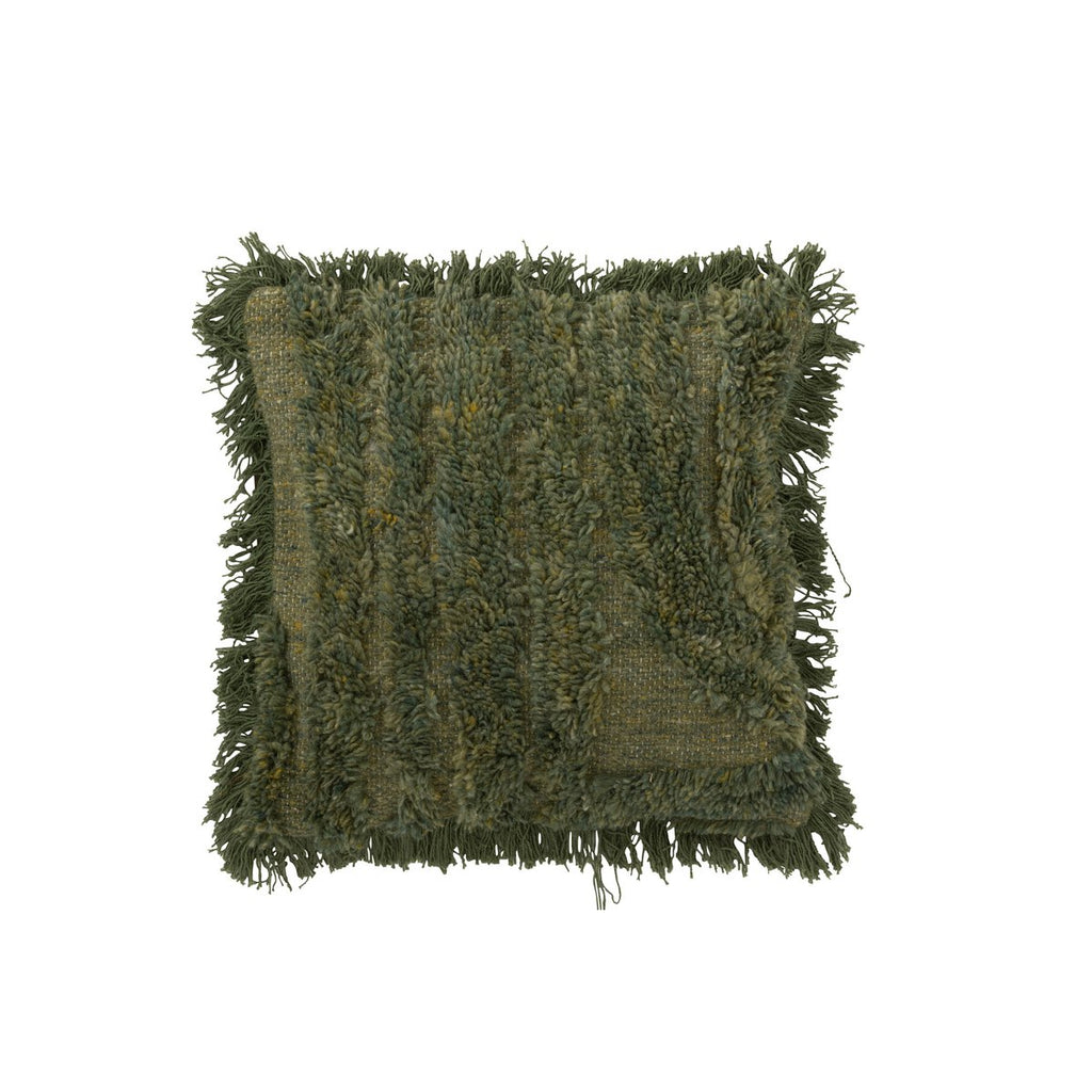 Coussin MOSS Lignes Touffetées Laine Vert Kaki 45×45 cm