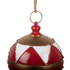 Décoration Noël Grande Boule Métal Rouge Blanc Géométrique Ø31×36 cm