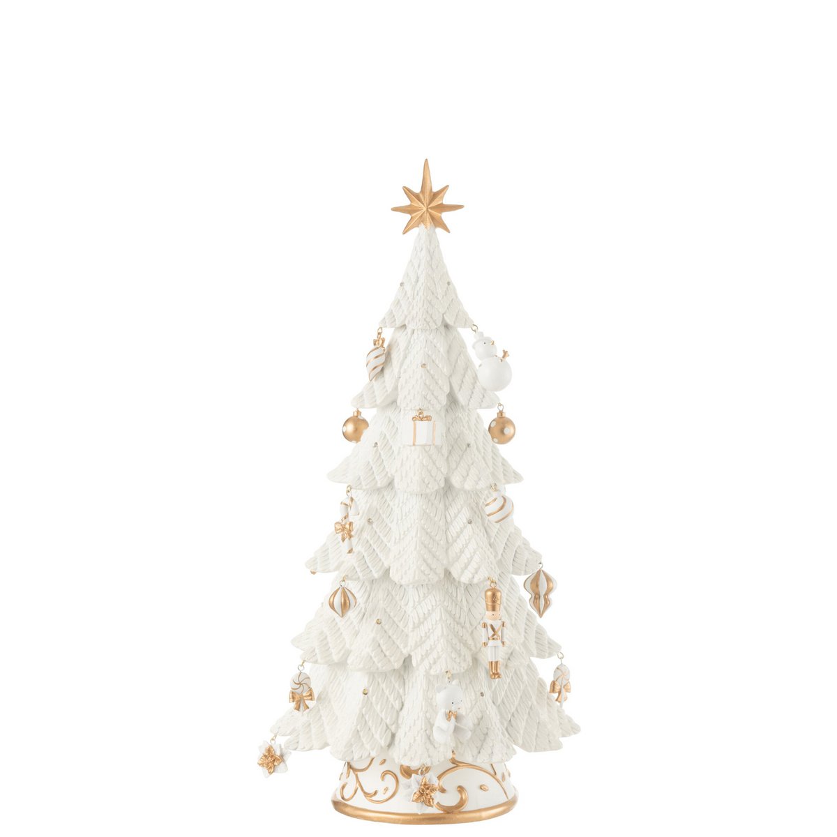 Sapin de Noël LED Ornements Polyrésine Blanc Or 24,5×51,5 cm