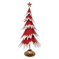 Décoration Noël Sapin Métal Rouge Effet Neige Base Dorée 39×31×84 cm