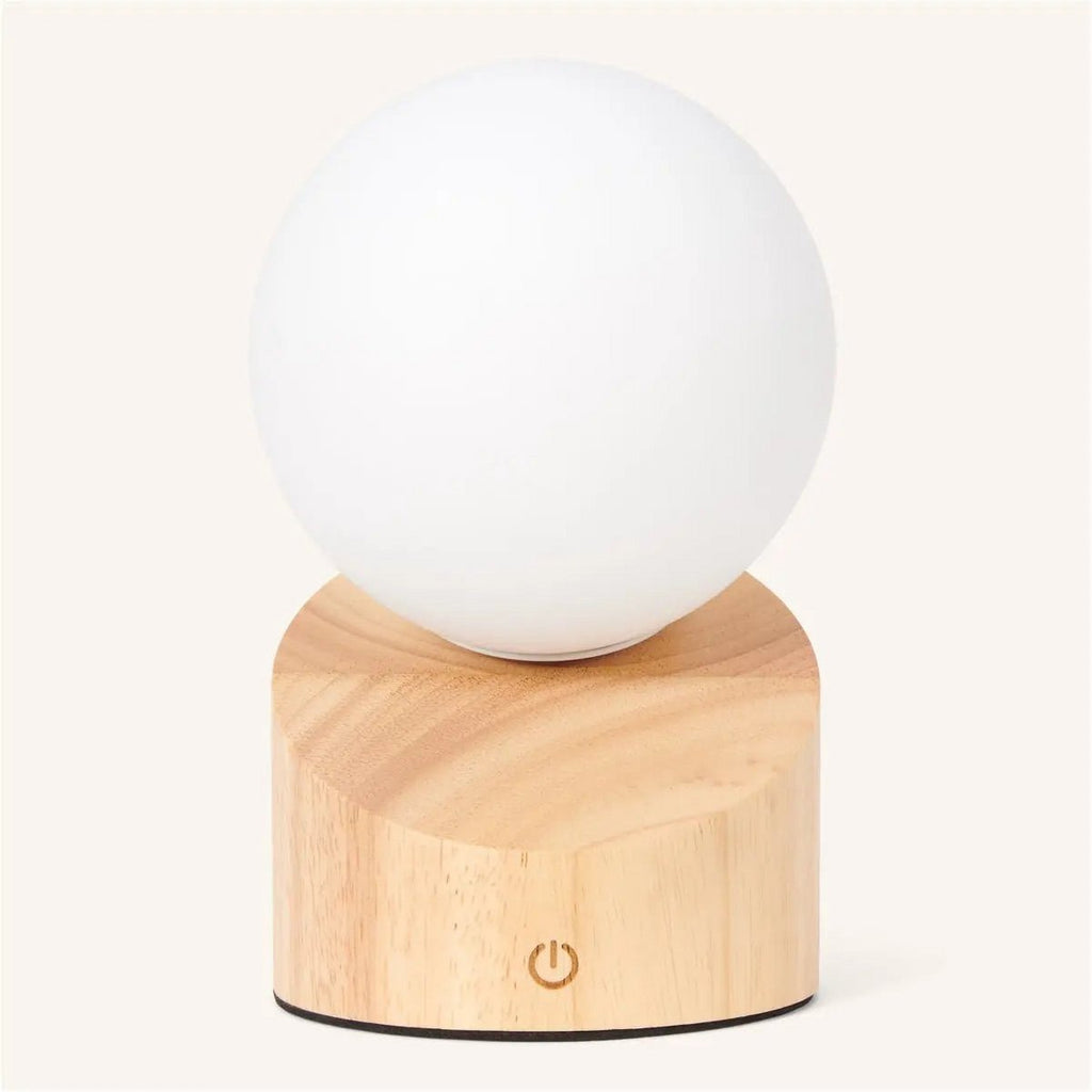 Lampe Nomade Sans Fil Tactile Verre Dépoli et Bois Clair (19cm)
