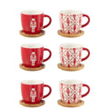 Coffret 6 Tasses + Soucoupes Bambou Céramique Rouge Casse-Noisette Noël