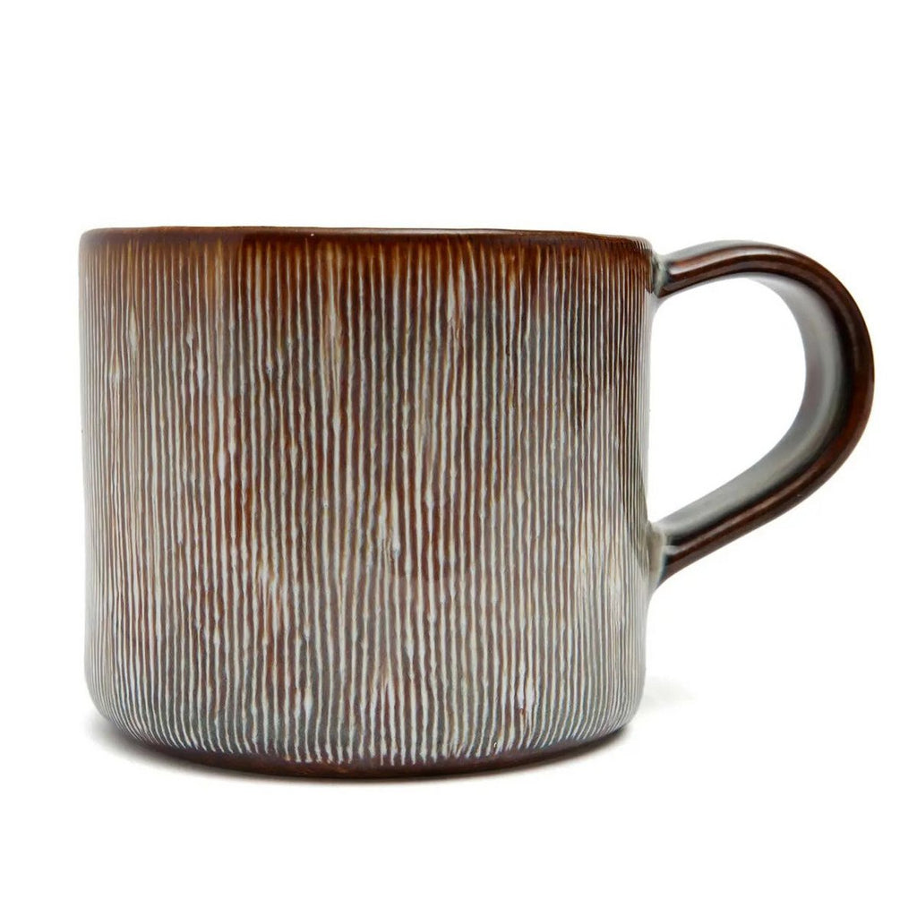 Tasse à café en céramique portugaise, finition rayée tons terreux