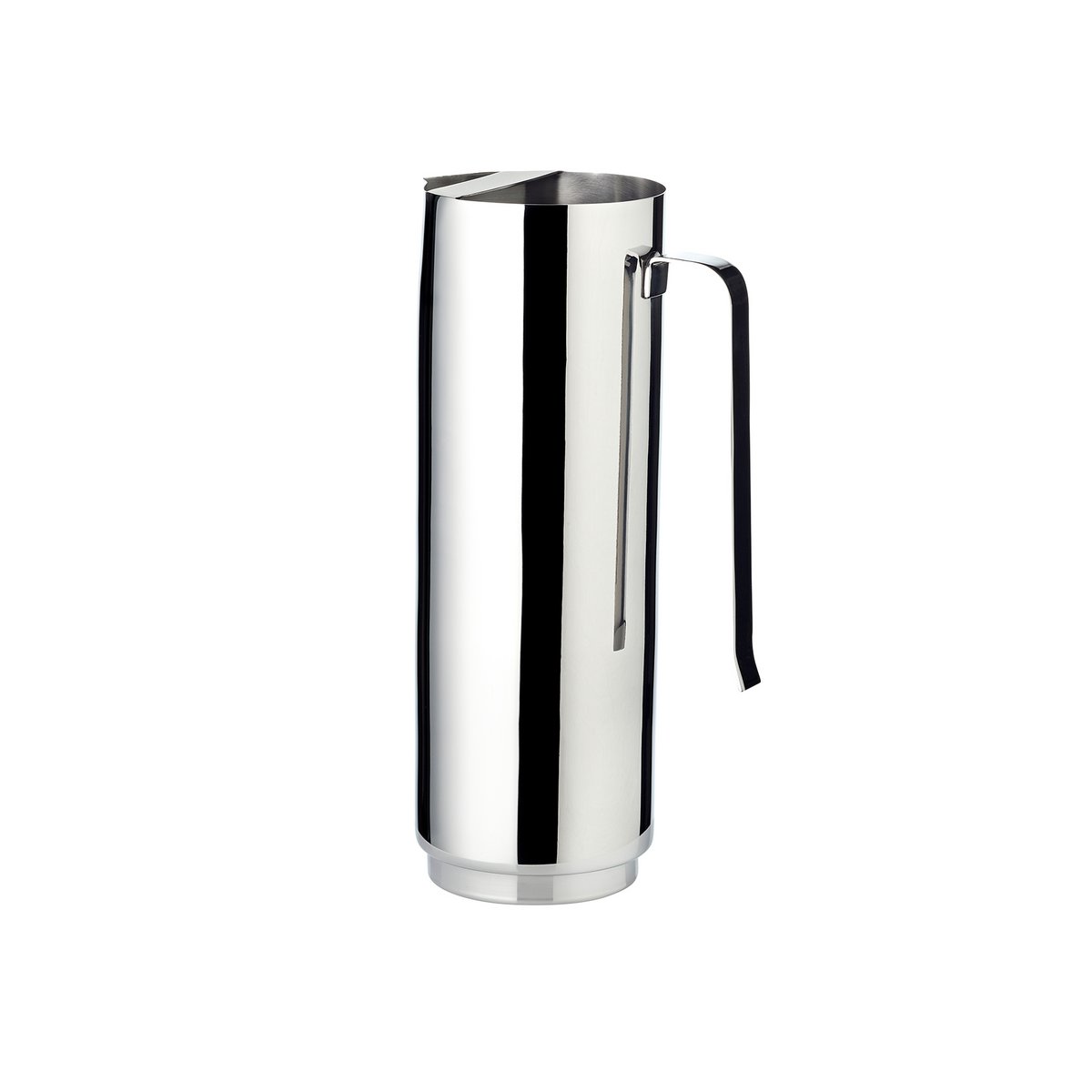 Pichet carafe Levada en acier inoxydable nickelé brillant, design cylindrique moderne avec une anse fine et élégante.