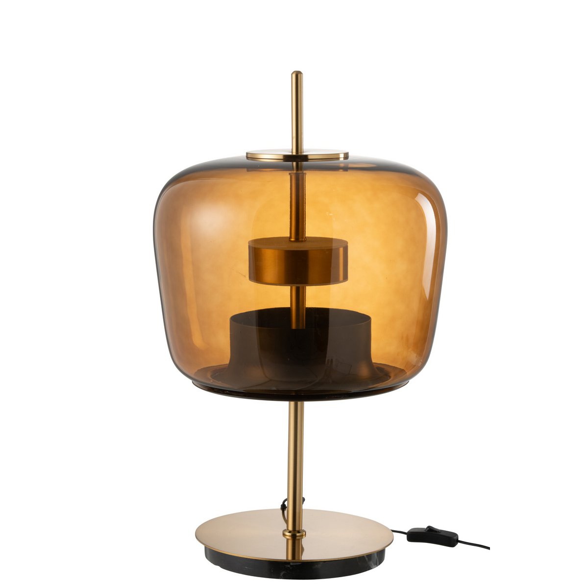 Lampe de Table LARA Verre Ambré et Doré Ø35×58 cm