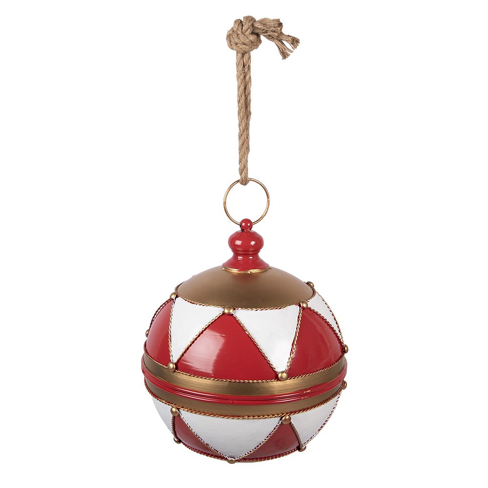Décoration Noël Grande Boule Métal Rouge Blanc Géométrique Ø31×36 cm