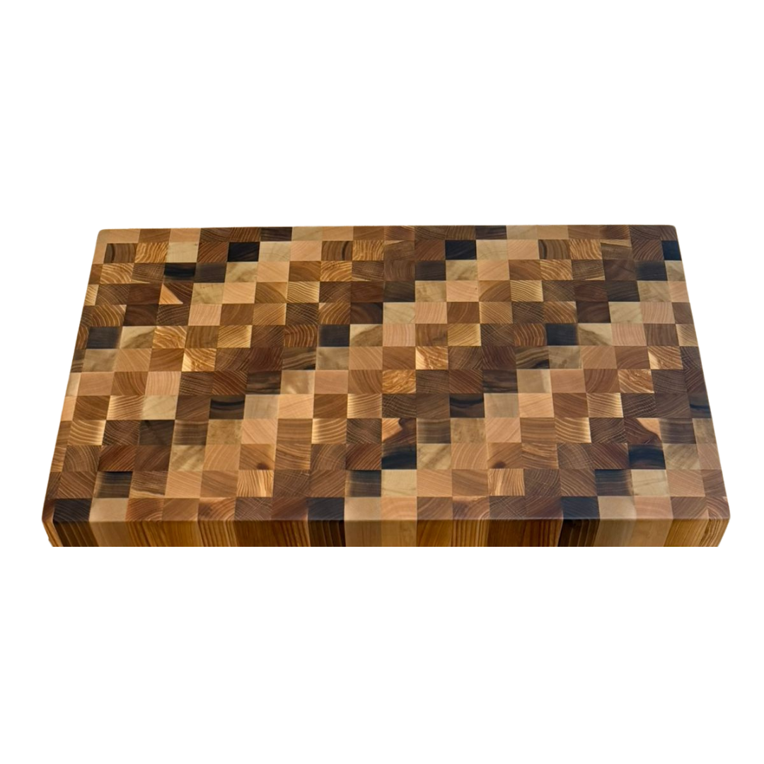Planche à Découper Bois de Bout Frêne & Sapelli Motifs Géométriques