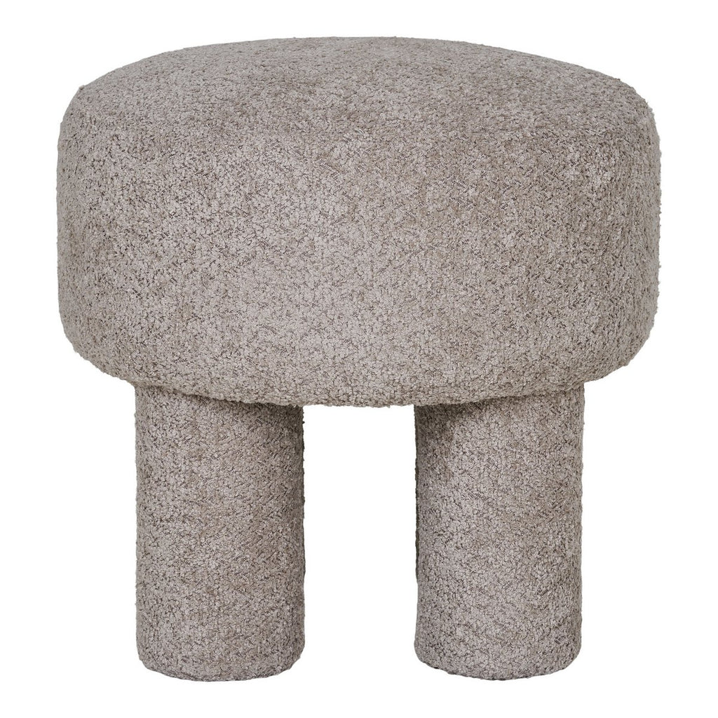 Pouf CANBERRA Bouclette Gris Clair Pieds Cylindriques Ø43×43 cm