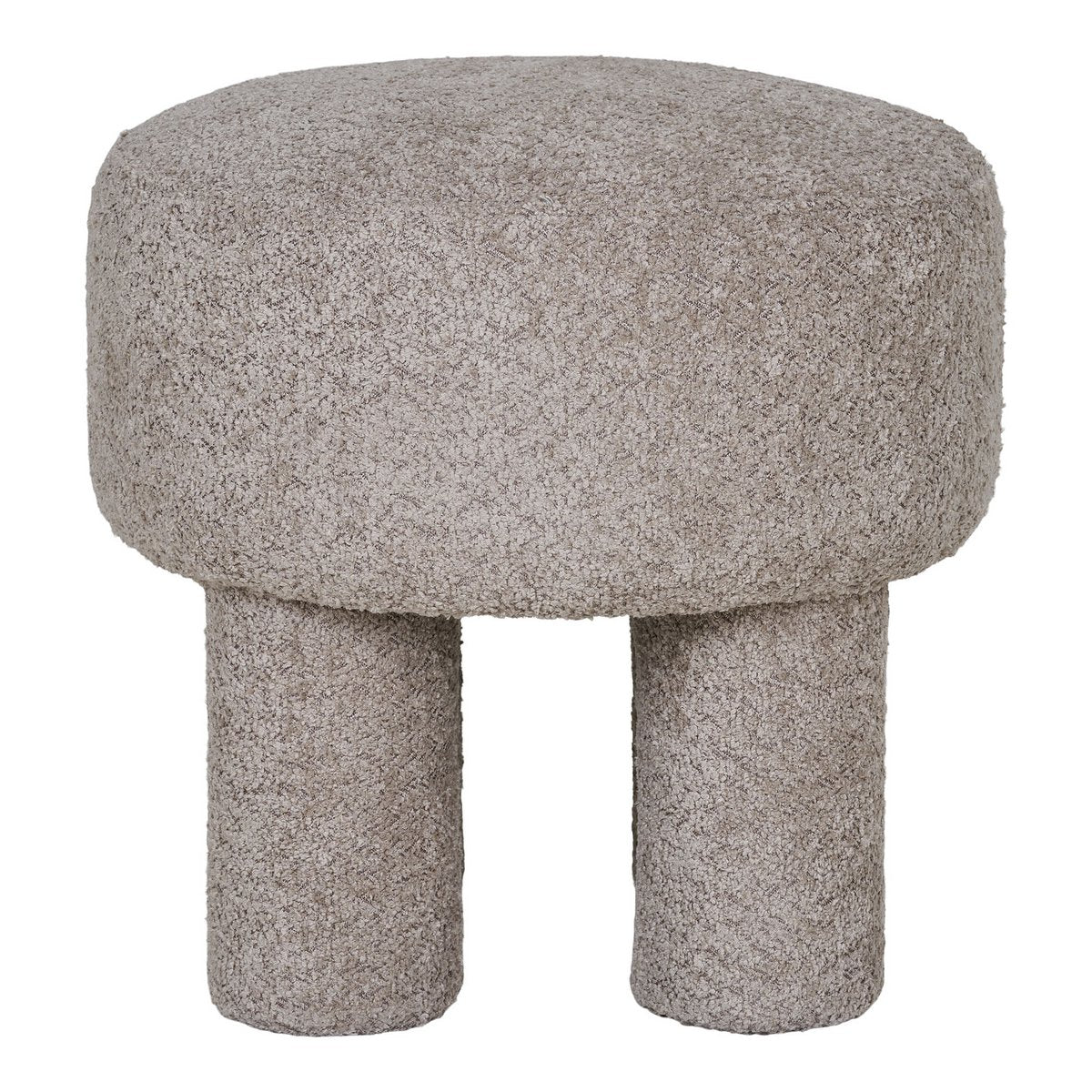 Pouf CANBERRA Bouclette Gris Clair Pieds Cylindriques Ø43×43 cm