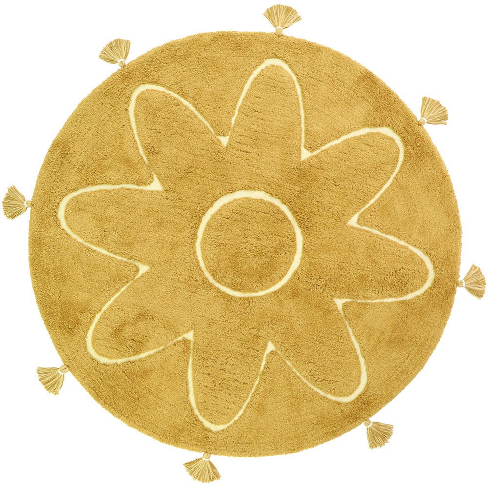 Tapis Rond Bohème à Pompons Jaune Mangue – YVA – Nattiot