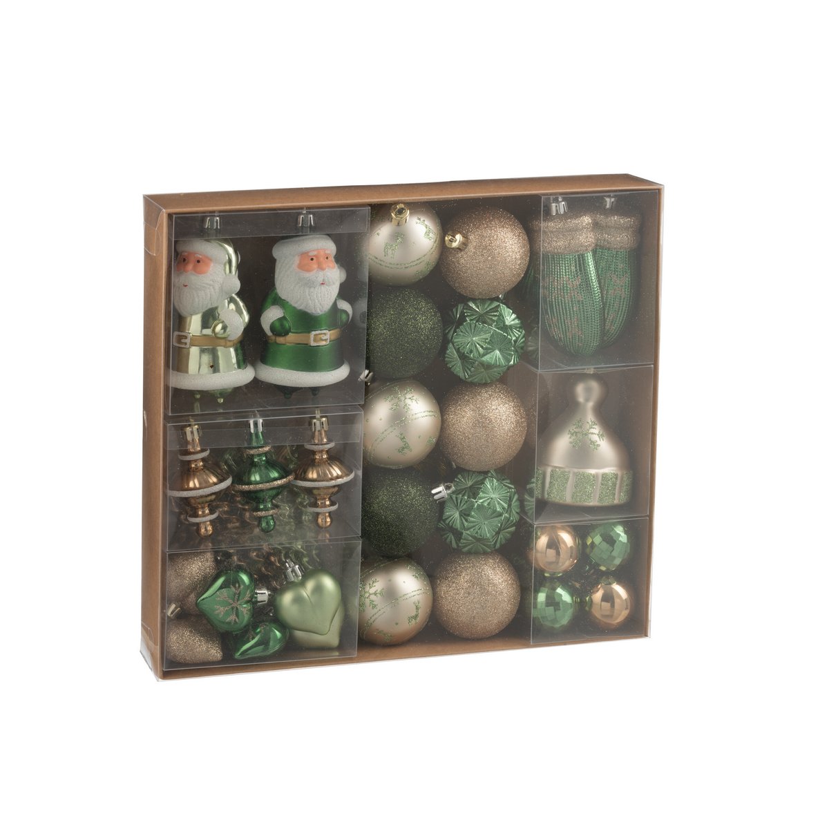 Coffret 45 Boules de Noël Plastique Vert Écru Ø6 cm