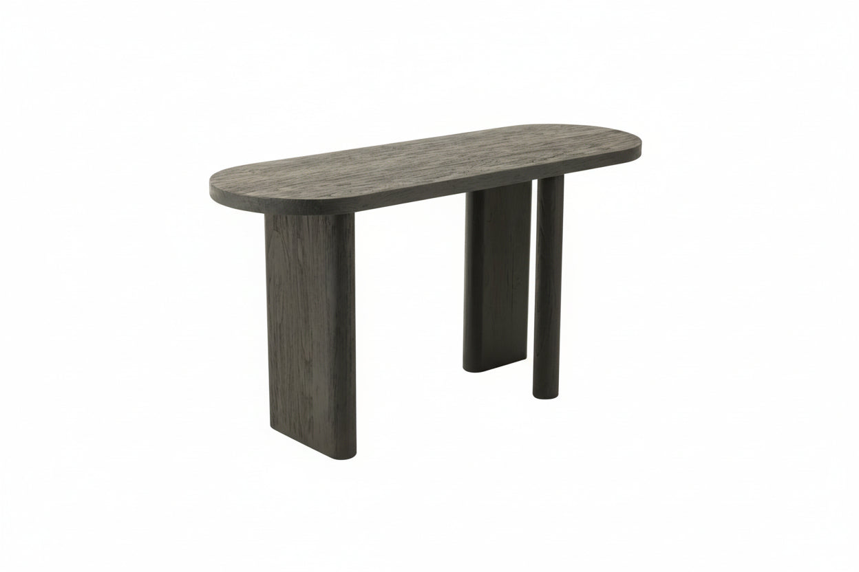 Table d'appoint noire style Japandi bois exotique vue d'ensemble.