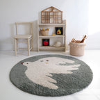 Tapis Rond à Poils Longs Motif Oiseau Bleu Aqua Ø120 cm – Bohemian Bird
