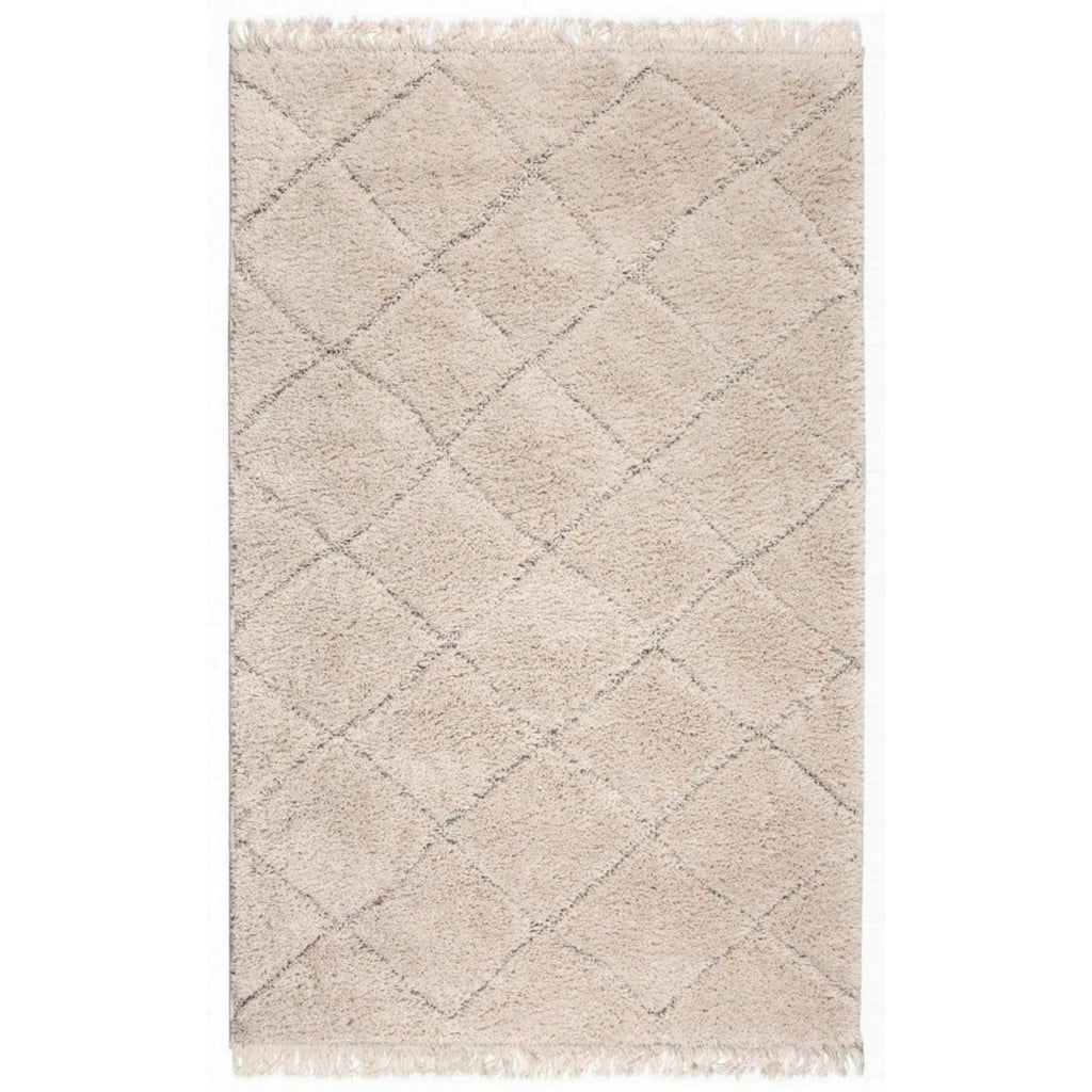 Grand tapis rectangulaire beige style berbère à motifs losanges gris fins Vivaraise.