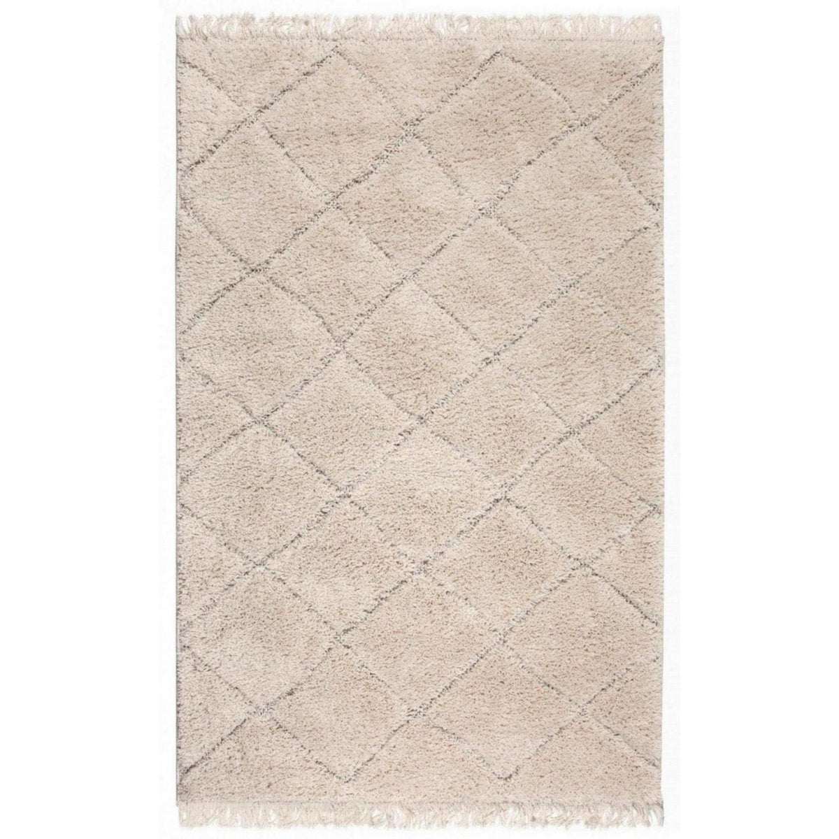 Grand tapis rectangulaire beige style berbère à motifs losanges gris fins Vivaraise.